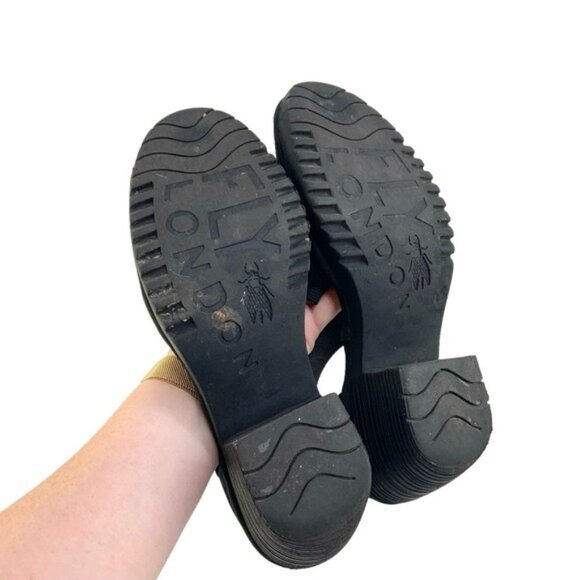 Fly London Black Perforated Suede Block Heel Sandals - Picture 8 of 8